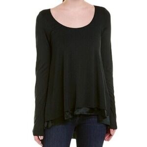 H by Bordeaux Satin Hem Knit Top Layered Long Sleeve Shirt Black Women's Size XS